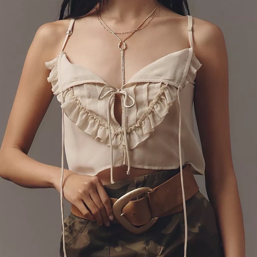 Cream Ruffle Tie-Front Cami Top
